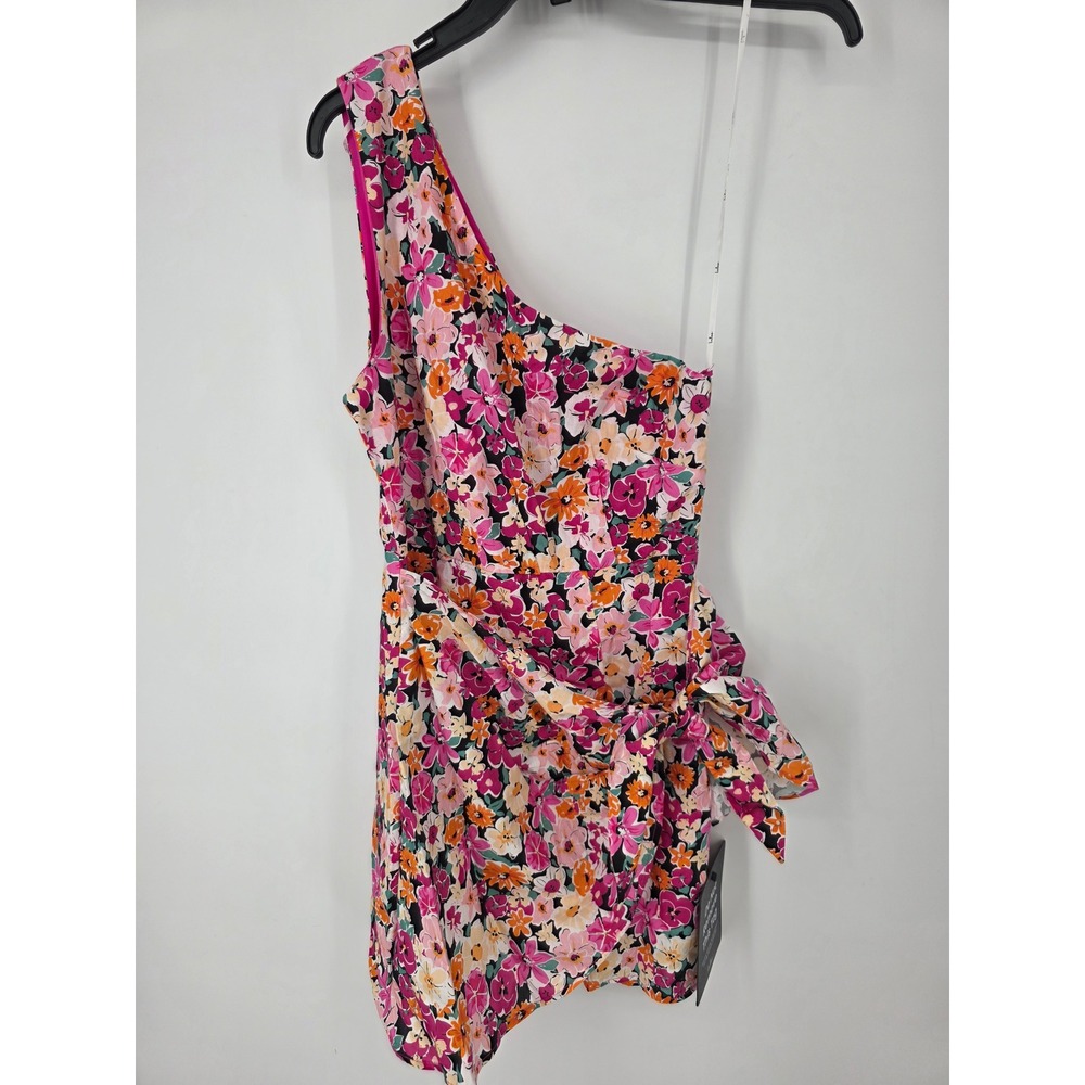 Lulus Gorgeous Garden Pink Floral One-Shoulder Faux-Wrap Mini Dress Size Medium - Picture 6 of 10